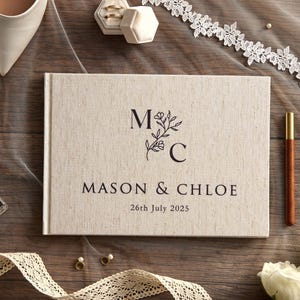 Aangepast bruiloftsgastenboek • Linnen fotoalbum • Bruiloftsherinnering • Plakboek verloving • Aangepast jubileumcadeau • Bruiloftdecor