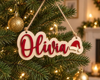 Personalised Wooden Name Sign, Christmas Tree Ornament, Custom Stocking Tag, Family Christmas Decoration, Family Keepsake Gift