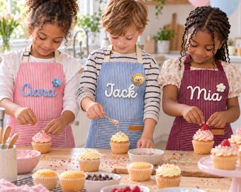 Personalised Kids Apron, Custom Stripe Baking Smock, Toddler Name gift, Christmas gifts, Baking Gift (Kids & Adult Sizes)