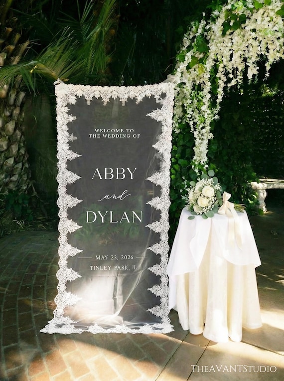 Custom Lace Wedding Welcome Sign • Modern Lace Wedding Sign • Wedding Banner • Personalised Wedding Decor • Engagement Party Sign