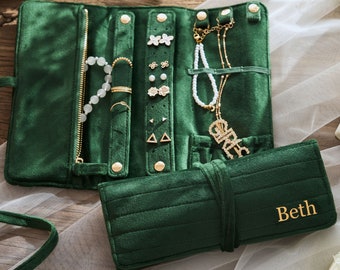 Astuccio portagioie in velluto personalizzato • Astuccio portagioie da viaggio • Regalo di compleanno • Regalo per lei • Regalo per damigella d'onore • Regalo per la festa della mamma