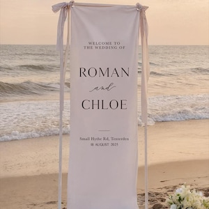 Custom Fabric Wedding Welcome Sign • Modern Linen Wedding Sign • Wedding Banner • Personalised Wedding Decor • Engagement Party Sign