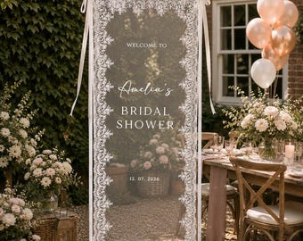 Custom Lace Bridal Shower Sign • Modern Lace Wedding Sign • Wedding Banner • Personalised Wedding Decor • Engagement Party Sign
