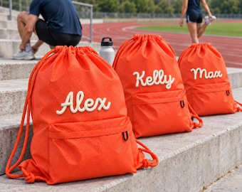 Personalised Drawstring Backpack, Gym & Sports Bag with Front Zip Pocket, Custom Waterproof Nylon Bag, Team Gifts, Christmas Gifts