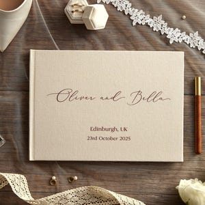 Aangepast bruiloftsgastenboek • Linnen fotoalbum • Bruiloftsherinnering • Plakboek verloving • Aangepast jubileumcadeau • Bruiloftdecor