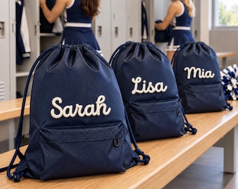 Personalised Drawstring Backpack, Gym & Sports Bag with Front Zip Pocket, Custom Waterproof Nylon Bag, Team Gifts, Christmas Gifts