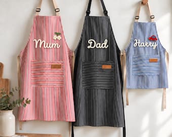 Personalised Kids Apron, Custom Stripe Baking Smock, Toddler Name gift, Christmas gifts, Baking Gift (Kids & Adult Sizes)