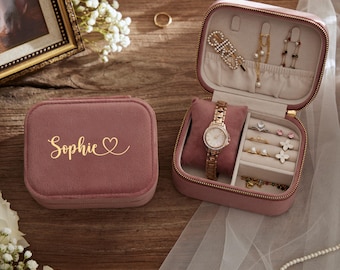 Custom Velvet Jewellery Box • Watch Case for Women • Bridesmaid Proposal • Birthday Gift • Gift for Her • Bridesmaid Gift