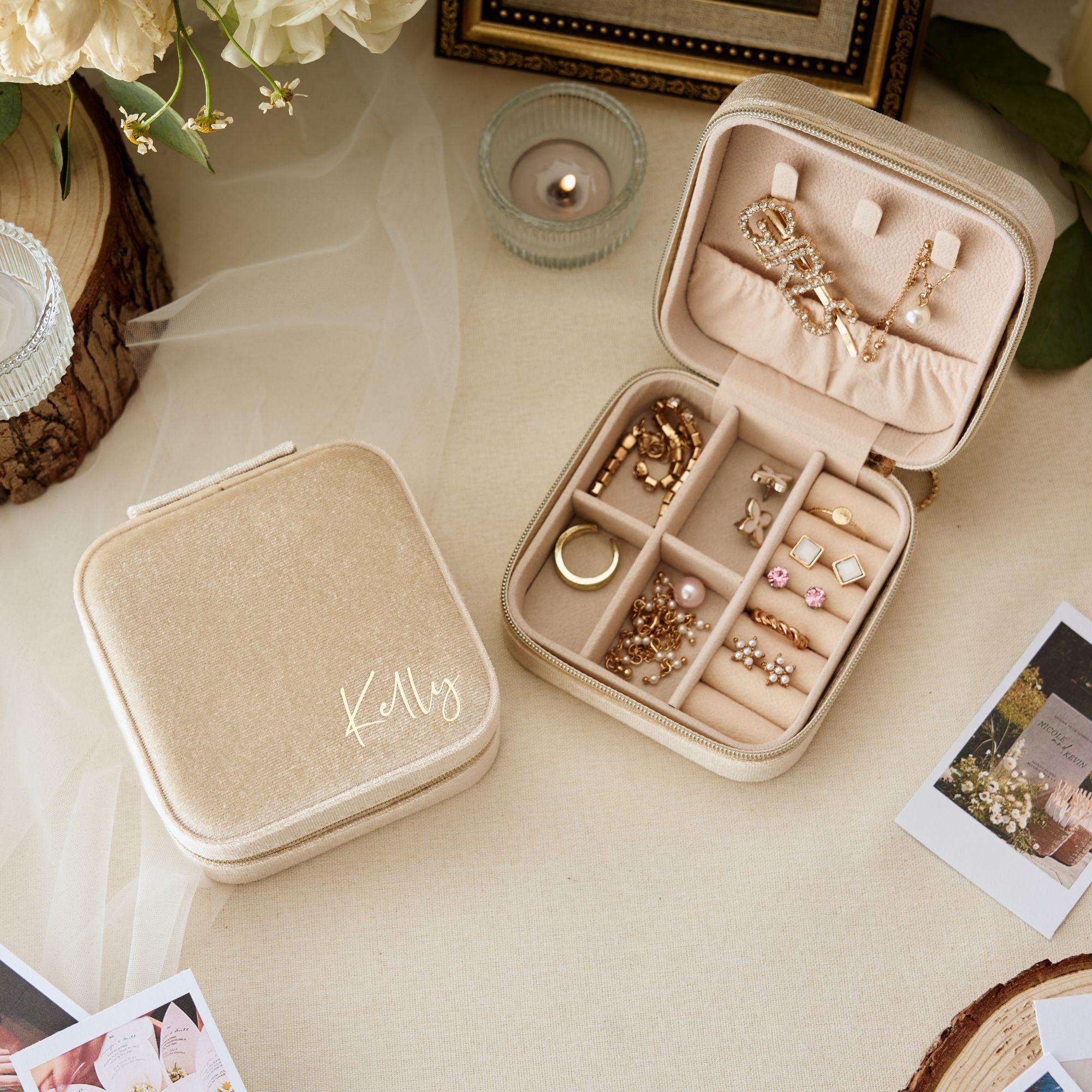Personalised Velvet Jewellery Box • Travel Jewelry Box • Bridesmaid Proposal • Birthday Gift • Bridesmaid Gift