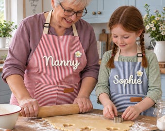 Personalised Kids Apron, Custom Stripe Baking Smock, Toddler Name gift, Christmas gifts, Baking Gift (Kids & Adult Sizes)
