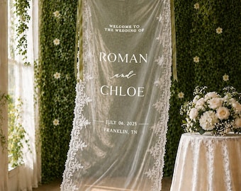 Letrero de bienvenida de encaje personalizado para bodas • Letrero moderno de encaje para bodas • Pancarta de boda • Decoración de boda personalizada • Letrero para fiesta de compromiso