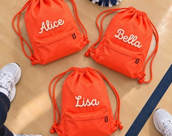Personalised Drawstring Backpack, Gym & Sports Bag with Front Zip Pocket, Custom Waterproof Nylon Bag, Team Gifts, Christmas Gifts
