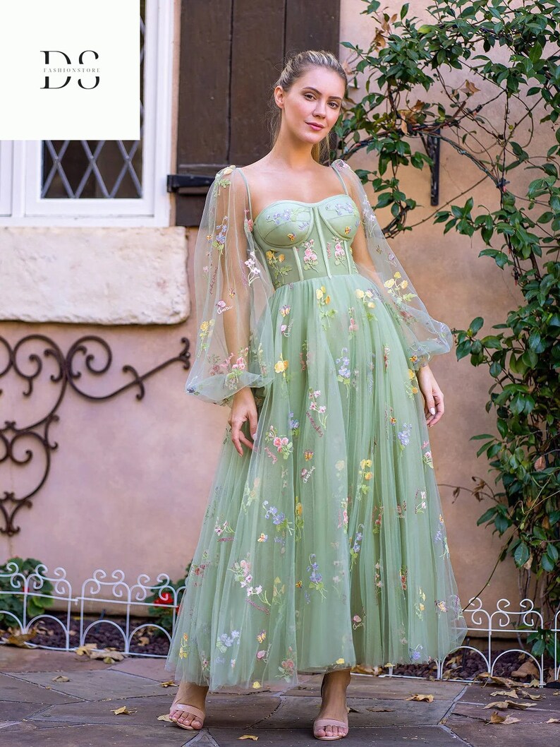 women's navy blue formal dress Puff Sleeves Prom Dresses – Dreamdressy