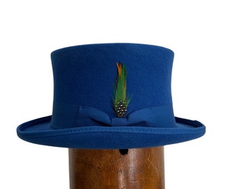 Royal Blue Wool Felt Top Hat: Distinguished Elegance in 100% Quality Wool - A Timeless Statement Piece for Formal Wear