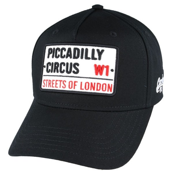 Embrace urban energy with the black piccadilly circus baseball cap - unleash trendy style with a london twist