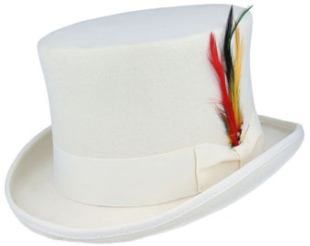 White Top Hat: Elevate Your Style with Old-School Elegance – High, Flat-Crowned Tradition for Classic Dress Costumes