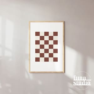 Checkered Brown Beige Neutral Geometric Print Retro Modern Checkerboard Poster Trendy Contemporary Printable Wall Art Fiina Studio