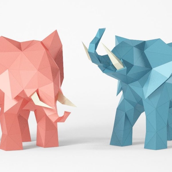 Elephants, in two versions, PDF, Papercraft