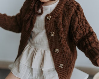 Cotton toddler cardigan｜Beige brown cardigan｜Knitted baby jacket｜Girls' clothing sweaters｜Cardigan for toddler｜Spring jacket for toddler