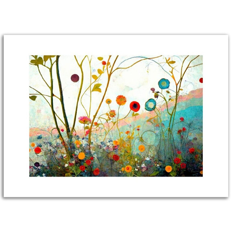 Poppy Meadow Fine Art Print Modern Contemporary New and Exclusive Flowers Cool tones image 1