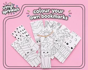 Colour your own bookmarks kawaii colouring kids reading