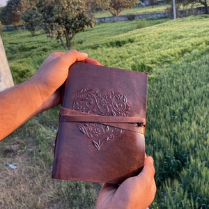 Handmade Leather Journal with Leather Heart Shape Embossed Journal Genuine Leather Personalized Journal Best Gift for Him / Her