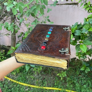 Seven Stone Chakra Leather Journal: Embossed Handmade Grimoire
