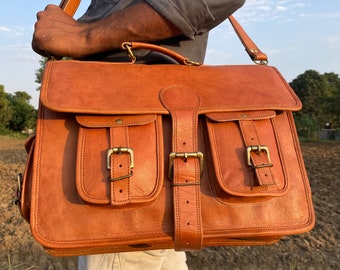 Bolsa de couro feita à mão: pasta para laptop, bolsa transversal