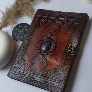 Personalized Leather Journal, Triple Moon Leather Journal, Handmade Journal, Grimoire Journal, Book of Shadows, Grimoire, Valentine Gift