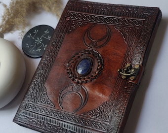 Personalized Leather Journal: Handmade Triple Moon Grimoire, Book of Shadows