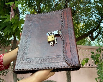 Embossed Leather Ring Binder: Handmade Grimoire, A4 Document Folder