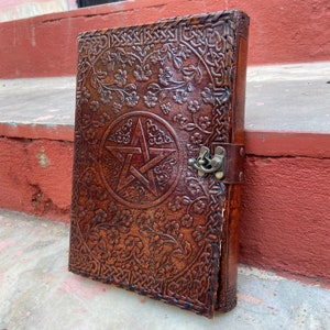 Star Pentagram Embossed Leather Journal, Grimoire Journal, Lined/Unlined Leather Notebook, Book of Shadows, Spell Book Best Gift for Her