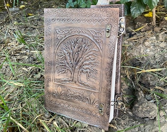 Personalized Leather Tree of Life Journal: Embossed Grimoire, Book of Shadows