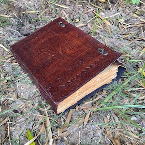Personalized Leather Journal: Embossed Tree of Life, Vintage Paper