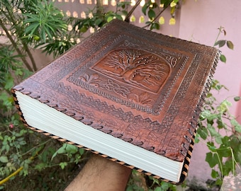 Diario del Árbol de la Vida en cuero repujado: Gran libro de las sombras hecho a mano