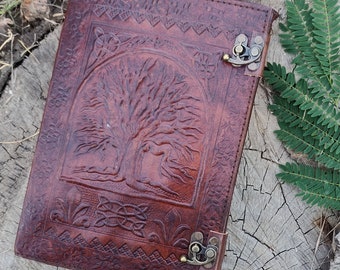 Personalized Leather Journal, Embossed Tree of Life Journal, Lined/Unlined Vintage Paper Leather Journal, Spell book , Christmas Gift