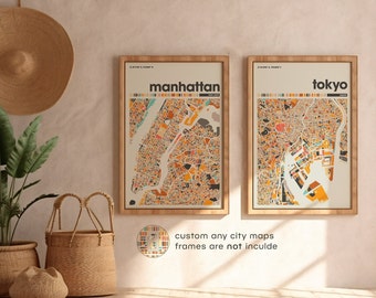 Set of 2 Custom City Map Prints: Personalized Travel Poster