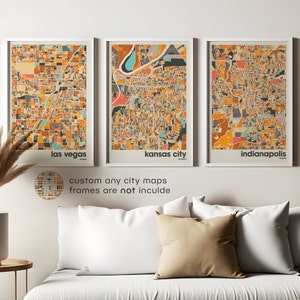 Custom Map Prints Set of 3 - Any City Personalized Travel Posters, Wall Art for Home & Office Decor, Any Location Map Print
