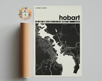 Hobart, City Map, Australia City Map, Minimalist City Map, Modern City Map, Custom City Poster, Wall Art Print, Home Decor, Office Decor