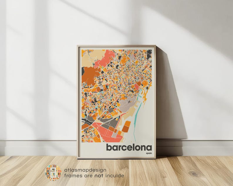 Mapa Barcelony w Hiszpanii, kolorowy minimalistyczny plakat artystyczny, dekoracja ścienna mapy Barcelony, prezent podróżny, dekoracja biura domowego zdjęcie 15