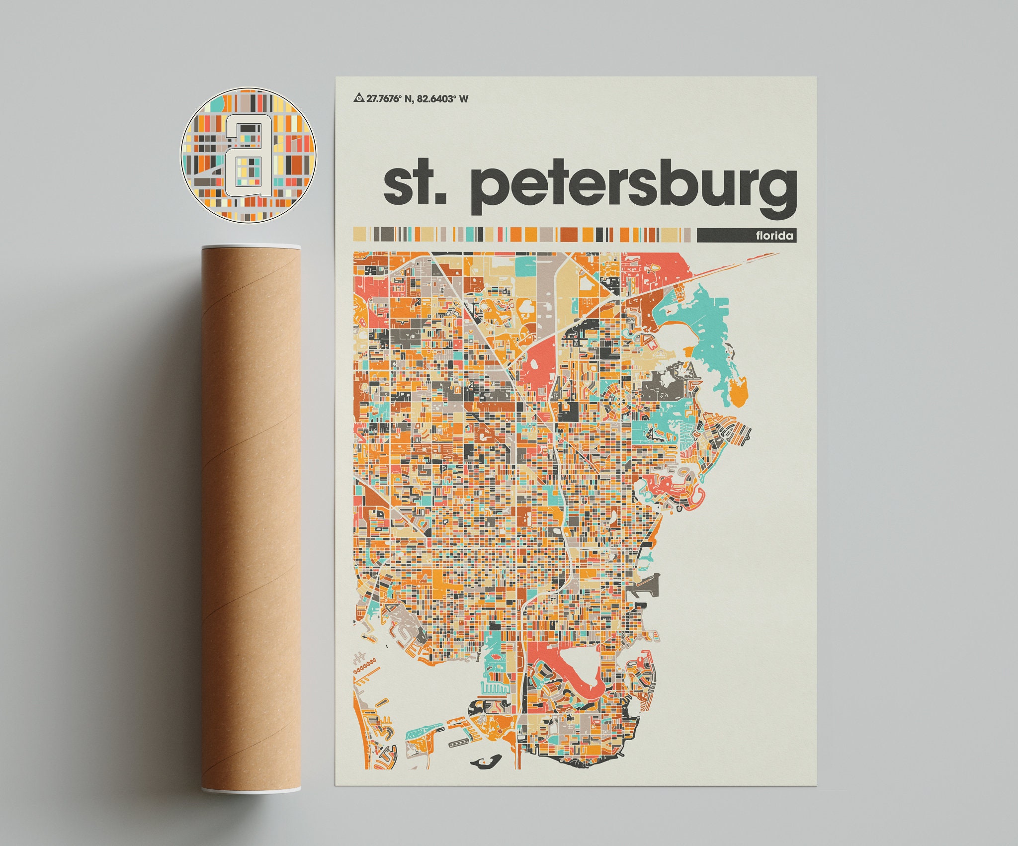 St. Petersburg Florida Map Print – Colorful Minimalist City Poster Wall Art  - Etsy, image size:2048x1702