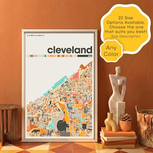 Impression de carte de Cleveland Ohio – Poster paysage urbain personnalisé en téléchargement numérique pour la maison ou le bureau