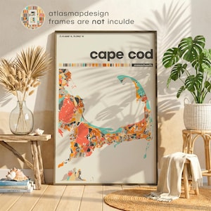 Mappa di Cape Cod, Massachusetts - Poster minimalista da appendere alla parete per la casa o la casa al mare.