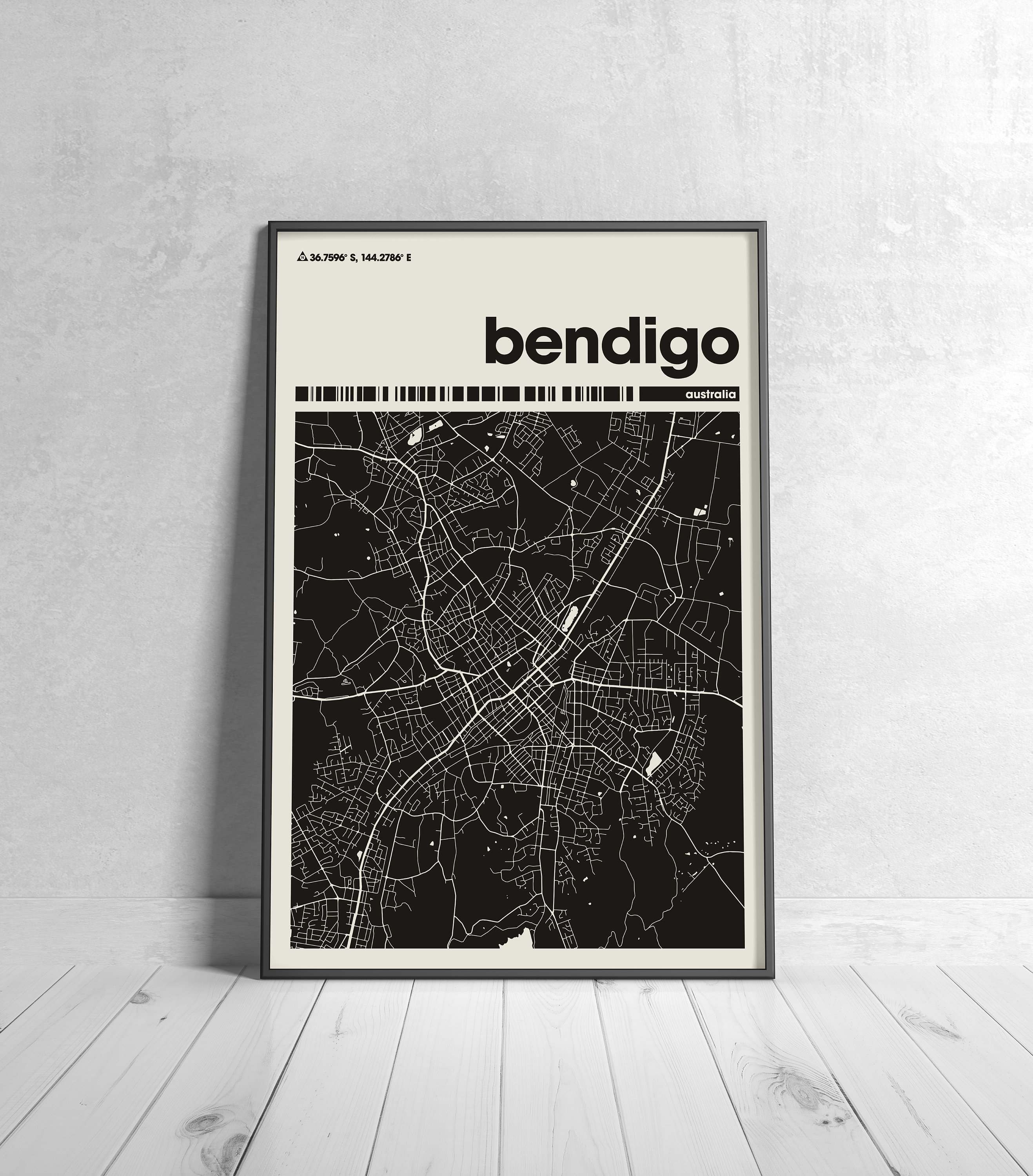 Bendigo City Map, Australia City Map, Minimalist City Map, Modern City