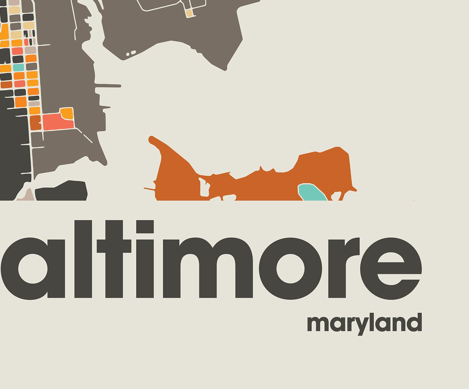 Baltimore Map Print, Colorful Map, Minimalist Baltimore Print, Maryland City Map, Office Decor