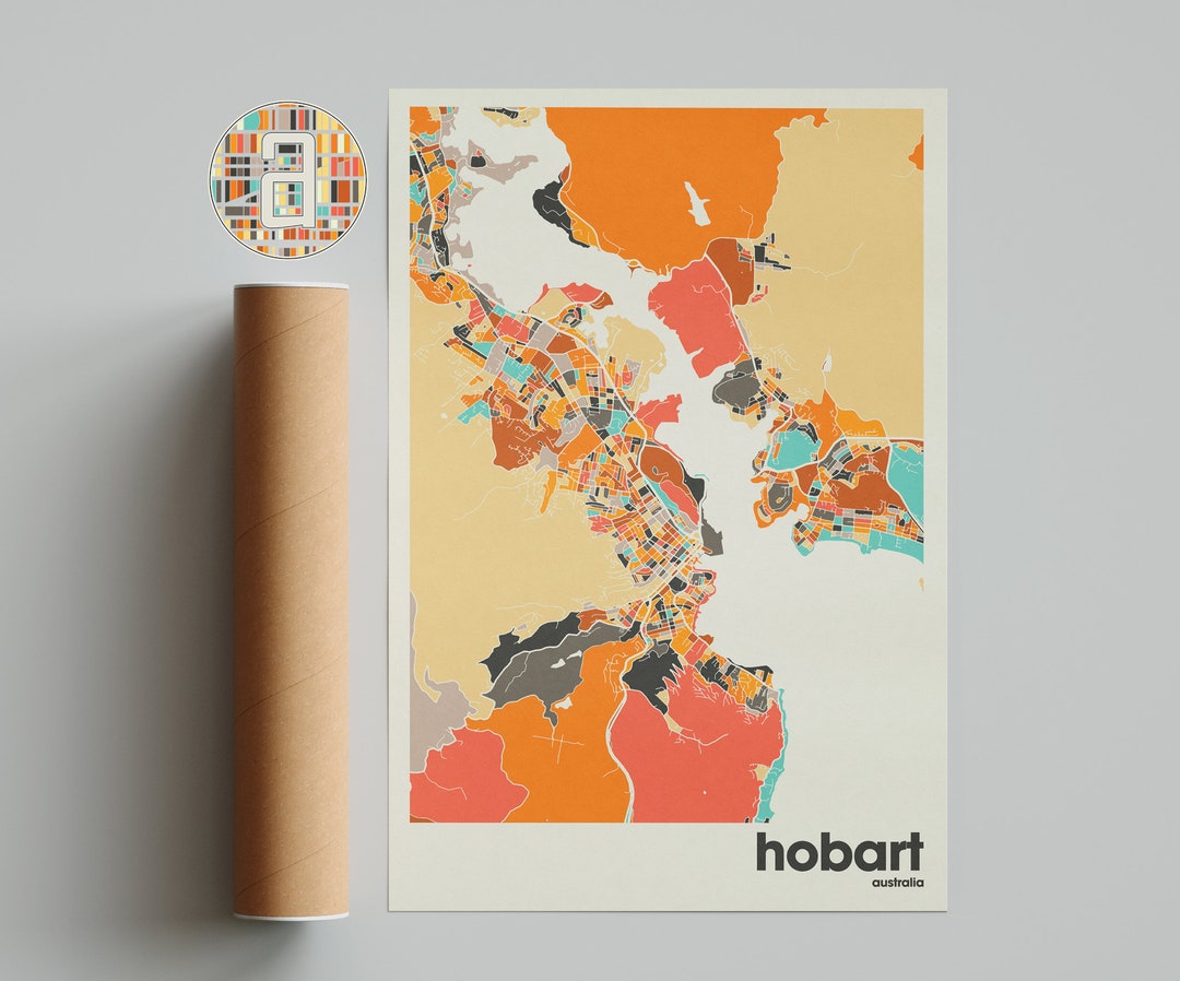 Hobart, Map Print, Colorful Map, Minimalist Hobart Print, Australia ...