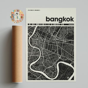 Impresión de mapa de Bangkok, mapa colorido, impresión minimalista de Bangkok, mapa de la ciudad de Texas, decoración de oficina, decoración de pared beige, impresiones artísticas, arte imprimible,