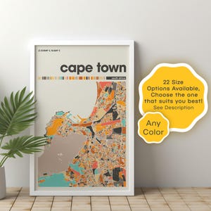 Impresión del mapa de Ciudad del Cabo: póster digital personalizado de la ciudad, arte mural de Sudáfrica, regalo de mapa personalizado, decoración minimalista, obra de arte imprimible