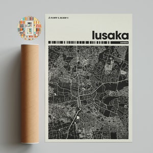 Stampa mappa Lusaka, mappa colorata, stampa minimalista Lusaka, mappa della città Zambia, arredamento per ufficio, decorazione murale beige, stampe artistiche, arte stampabile,