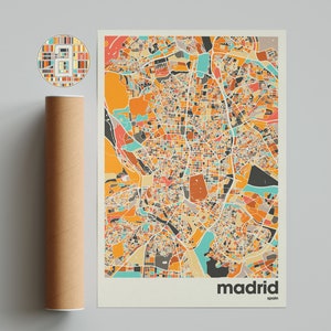 Plan de la ville de Madrid, plan de la ville de l'Espagne, plan de la ville minimaliste, plan de la ville moderne, affiche personnalisée de la ville, impression d'art mural, décoration d'intérieur, décoration de bureau